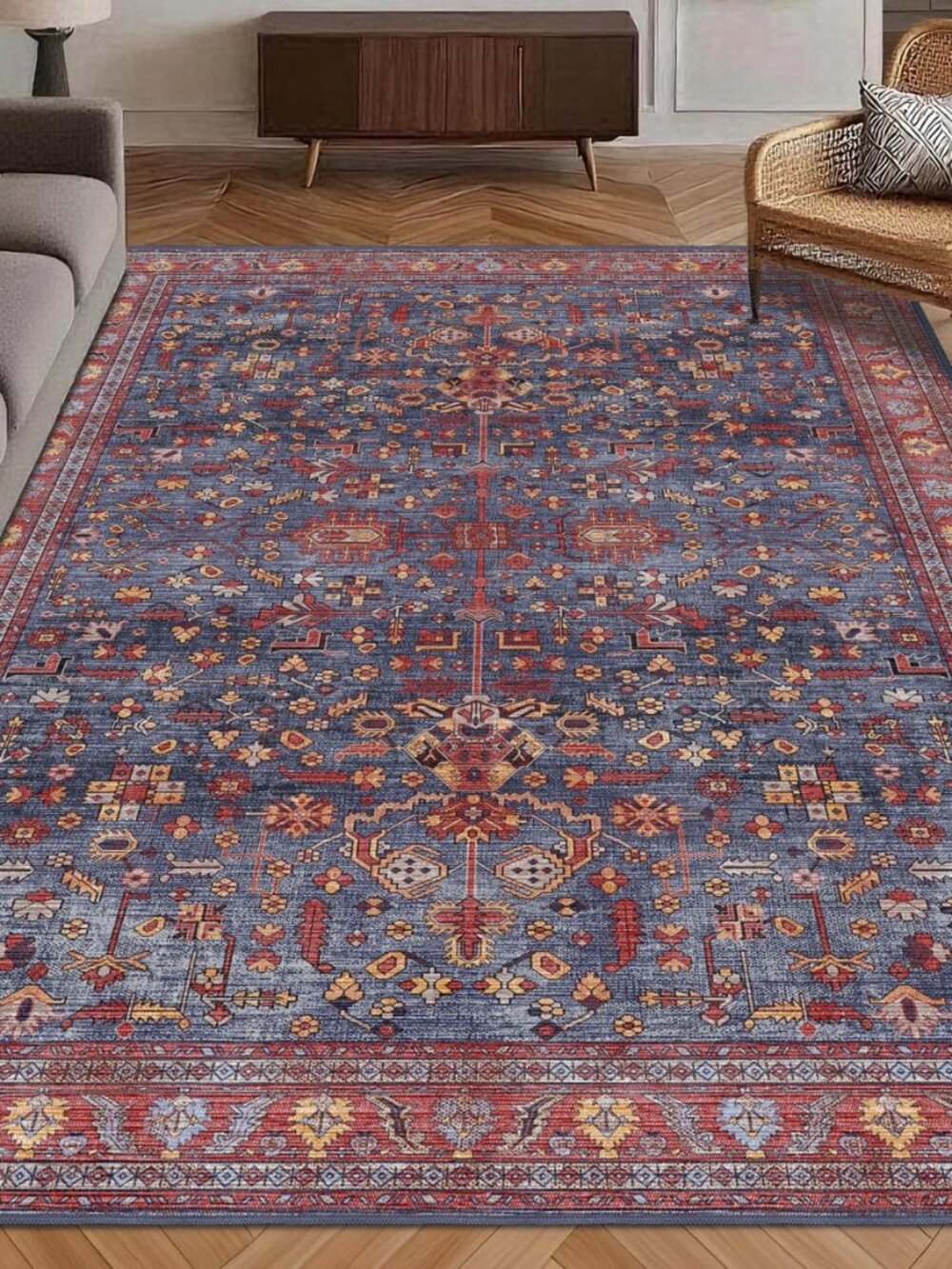 Washable Area Rug 3' x 5 ' Vintage Traditional Persian Mat - Foldable Distressed